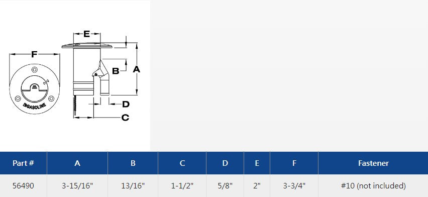1 1/2" Gas Deck Fill with Vent Line, 0 Degree