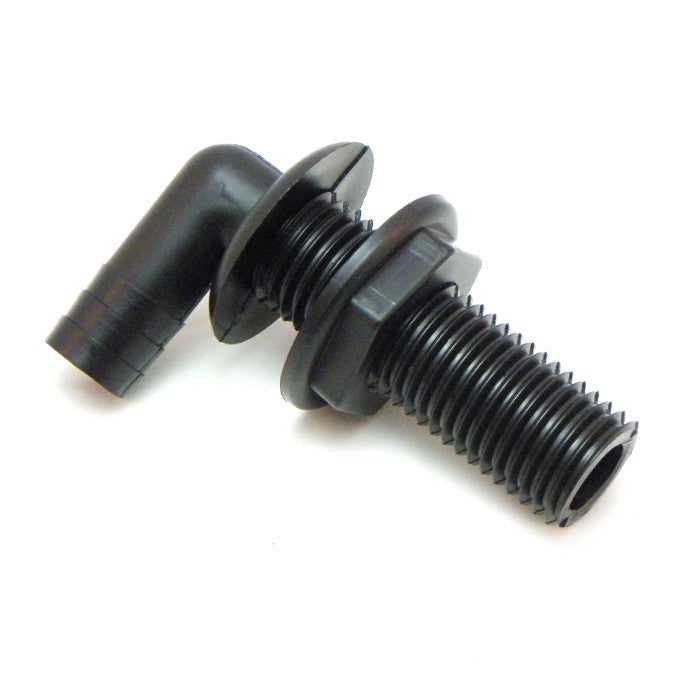 Extended 3/4" hose barb black elbow thru hull