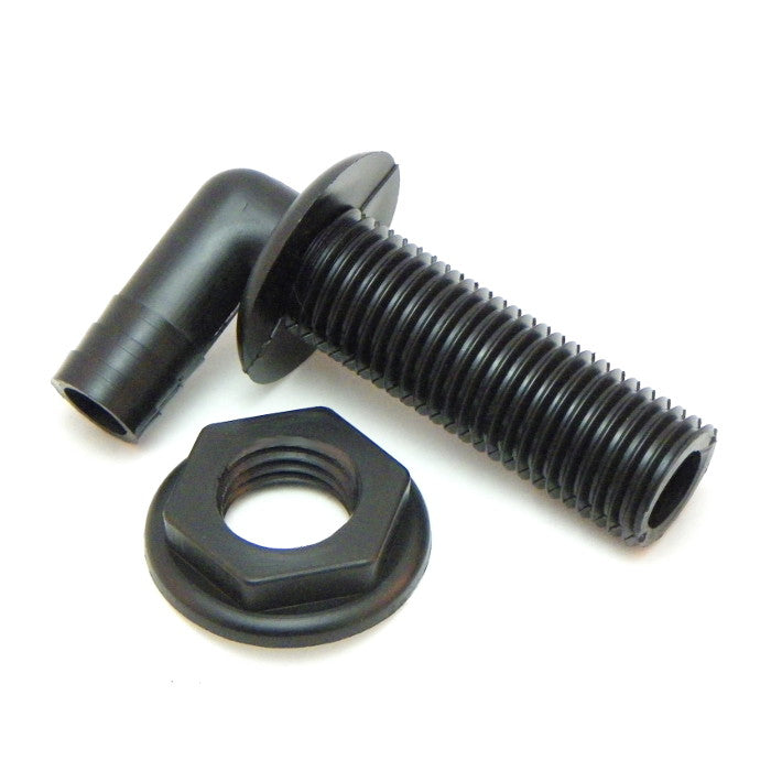 Extended 3/4" hose barb black elbow thru hull