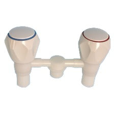 Stowaway transom shower mixer valve, white knobs