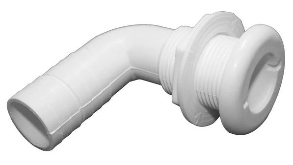 Elbow thru hull, 1 1/8" hose barb, small flange