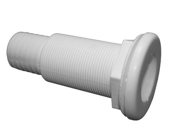 Straight extra long white thru hull fits 1 1/2" hose