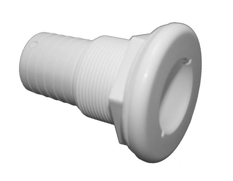 Straight white thru hull fits 1 1/2" hose