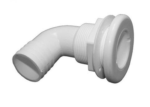 White elbow thru hull fits 1 1/2" ID hose