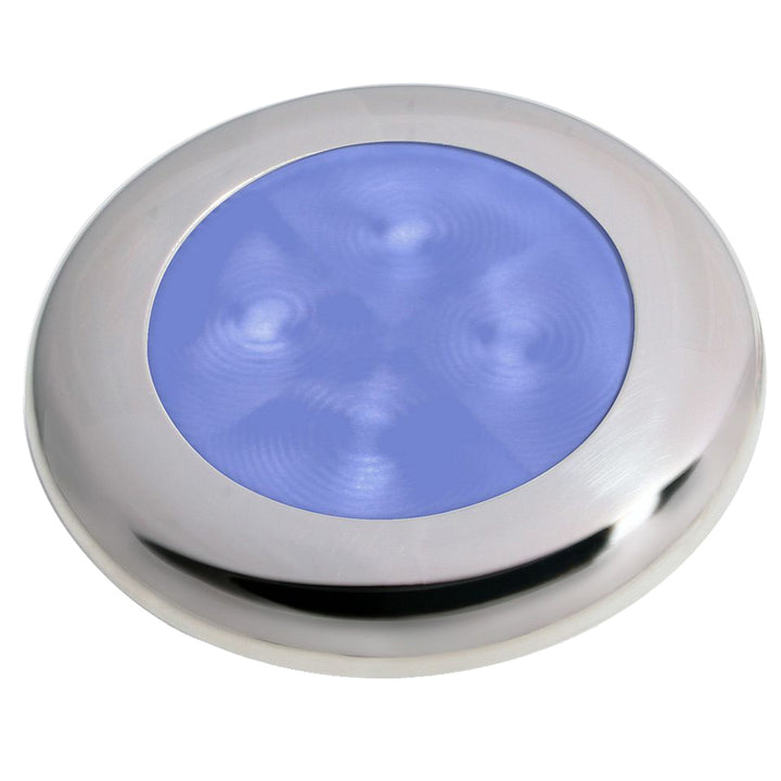Hella Marine Slim Line LED Enhanced Brightness Round Courtesy Lamp  Blue LED  Stainless Steel Bezel  12V 980502221
