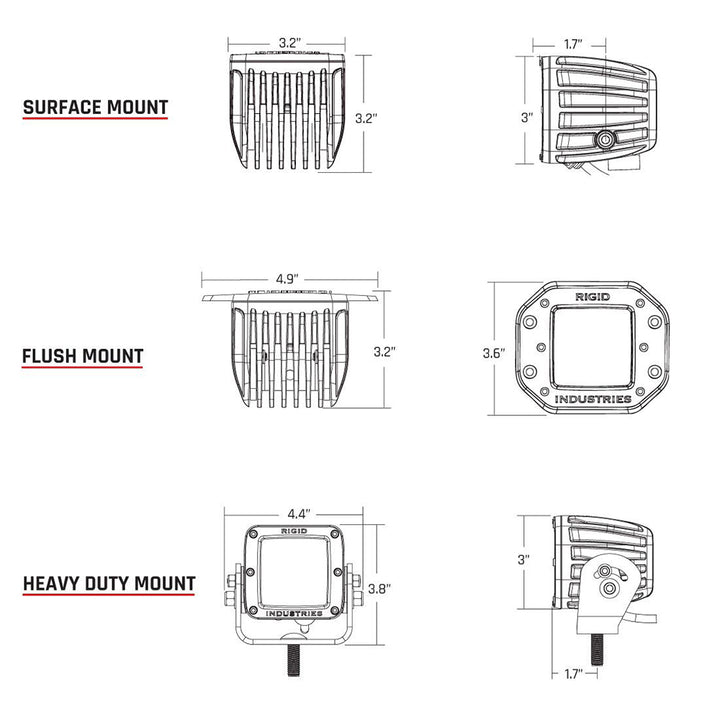 RIGID Industries DSeries PRO  Flush Mount  Diffused  Pair  Black 212513