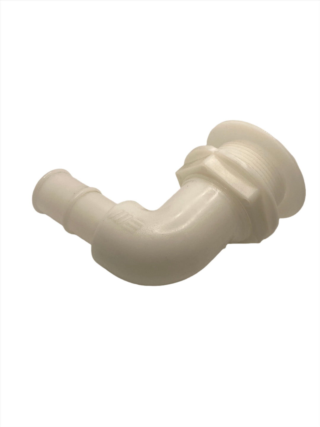 100 Degree Elbow, Mushroom Head, Left Angle Barb - White