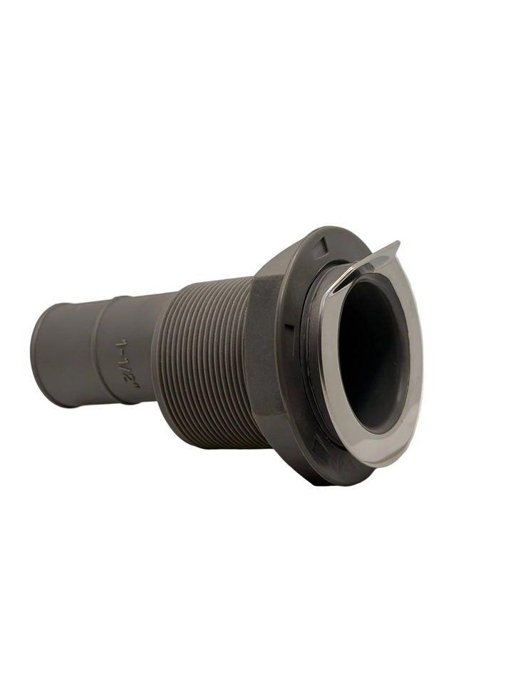 Stainless capped L head cockpit drain, 1 1/2" hose