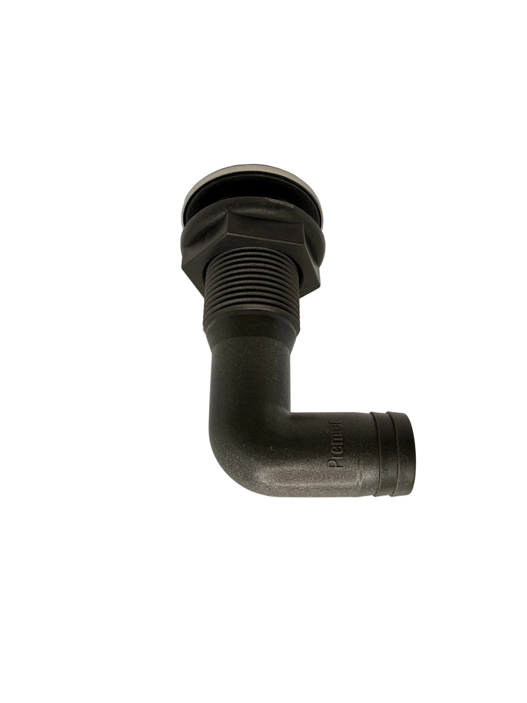 Stainless capped resin elbow thru hull 1"