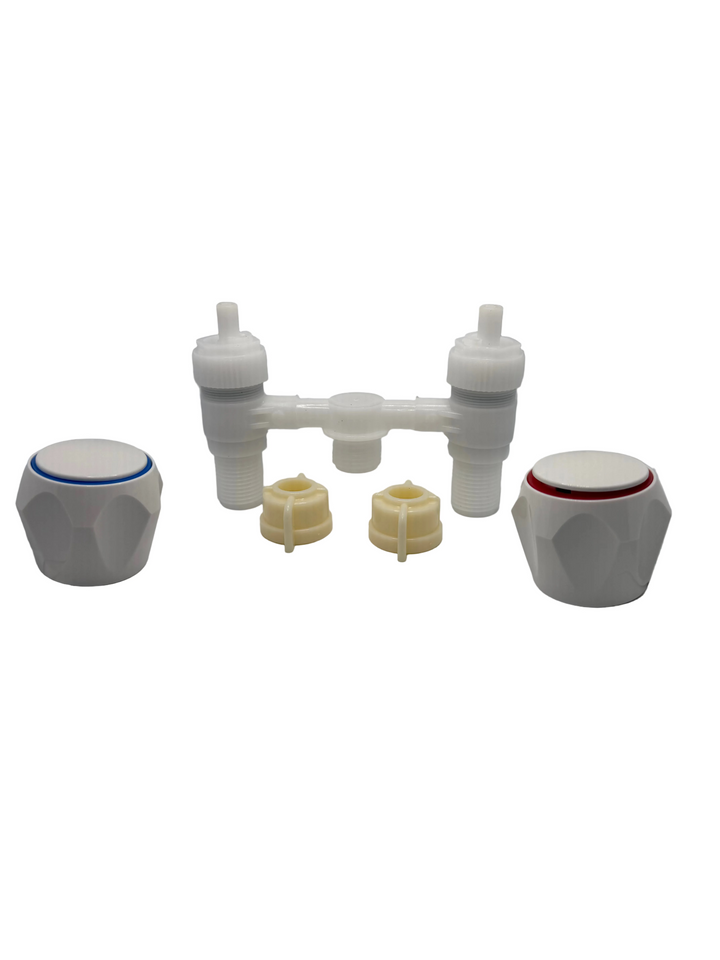 Stowaway transom shower mixer valve, white knobs