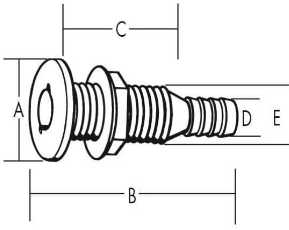 1-1/8 inch Straight Thru-Hull to Hose- White