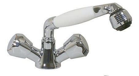 Faucet shower combo, white handle with water conservation valve
