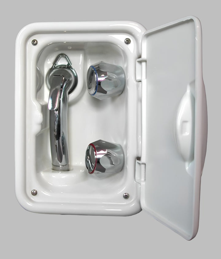 Stowaway transom shower mixer valve, chrome knobs