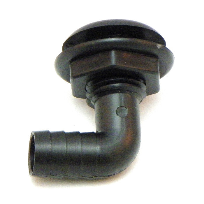 3-4" hose barb black elbow thru hull