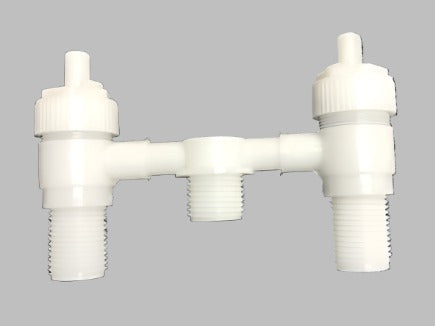 Stowaway transom shower mixer valve, white knobs